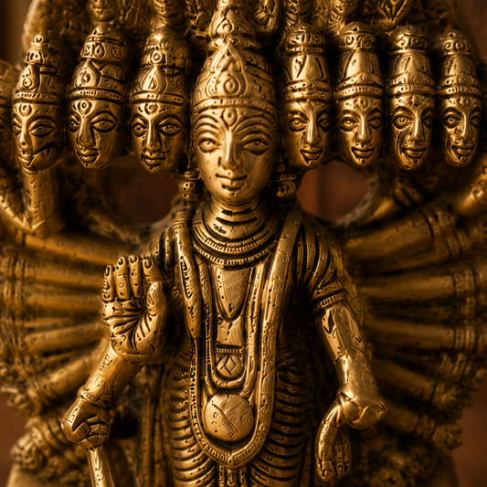 Ambi Divine Pure Brass Lord Vishnu Idol with Sheshnag | Sacred Vaishnav Murti for Home Mandir | Antique Puja Murti