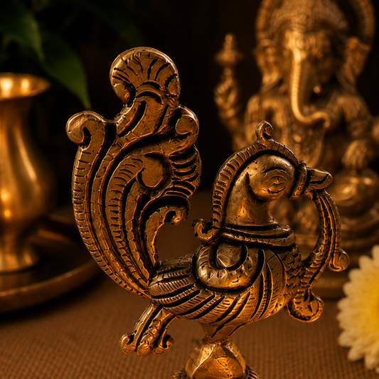 Ambi Divine Pure Brass Peacock Multi-Wick Diya|Hamsa Vilakku / Annapakshi Diya