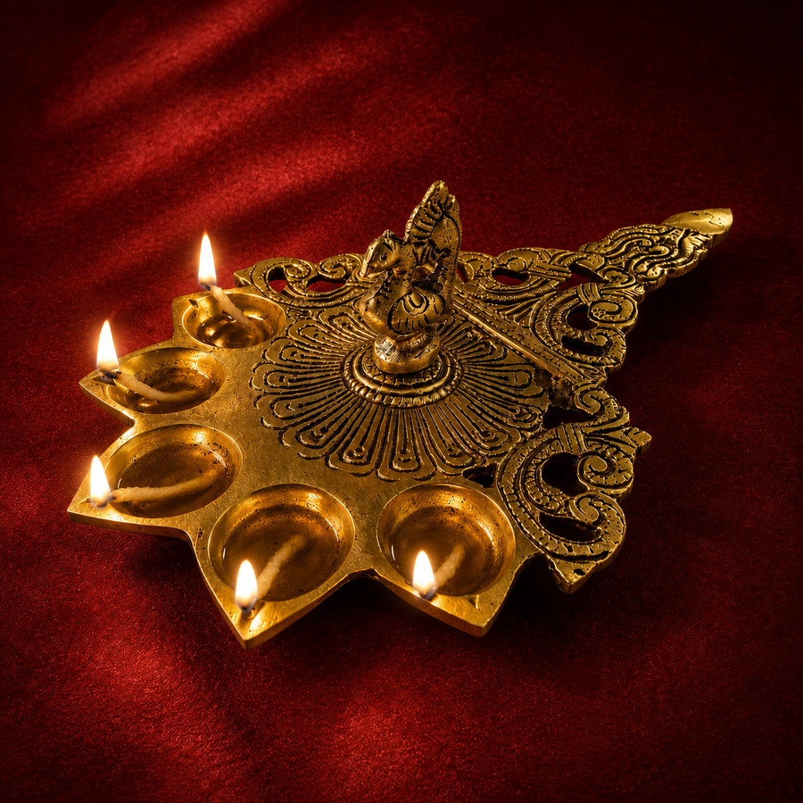 Ambi Divine Pure Brass Peacock Diya | Handcrafted Puja Diya for Home Mandir, Aarti & Festive Decor