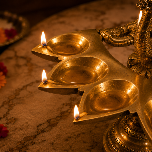 Ambi Divine Brass Peacock Panch Aarti Diya\ Annapakshi Diya