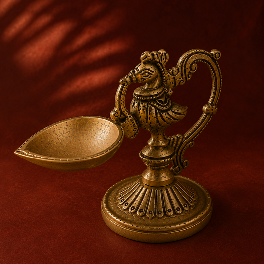 Ambi Divine Pure Brass Peacock Diya | Annapakshi Diya | Handcrafted Puja Diya for Home Mandir, Aarti & Karthigai Deepam
