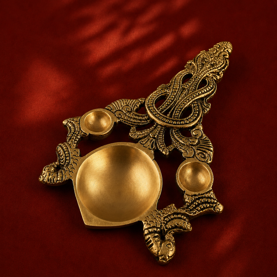 Ambi Divine Pure Brass Peacock Aarti Diya | Handcrafted Puja Diya for Home Mandir & Festivals