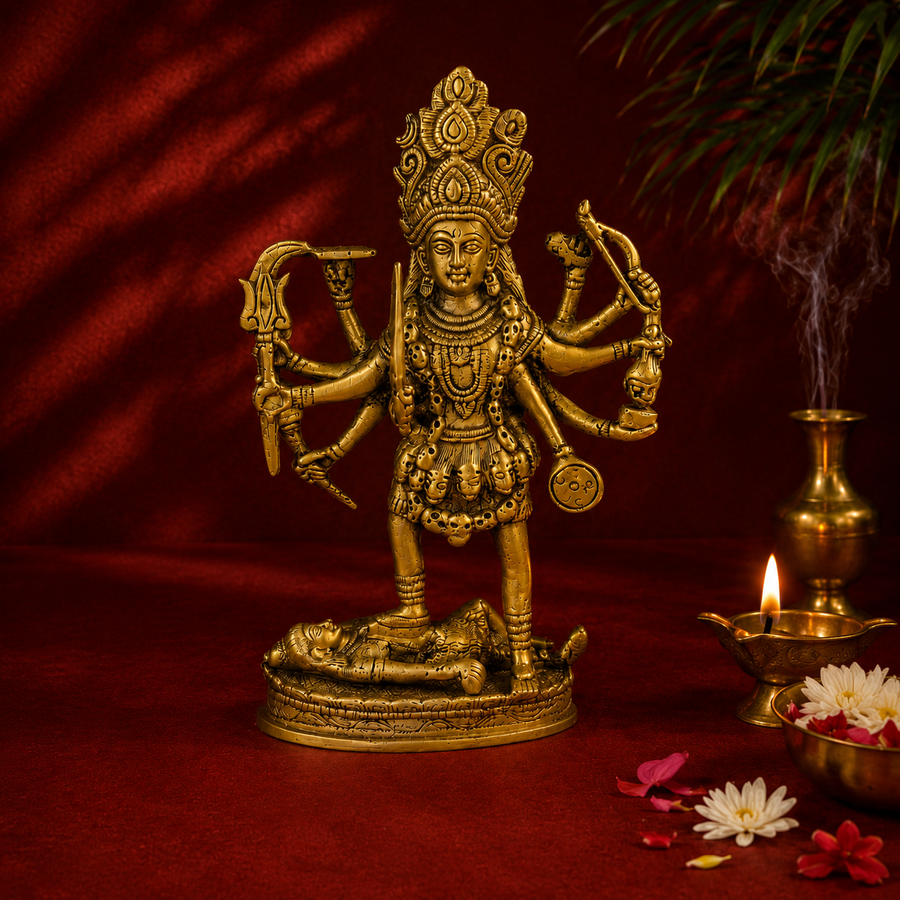 Ambi Divine Pure Brass Mahakali Rudra Idol | Handcrafted Maa Kali Murti for Home Mandir, Navratri & Shakti Puja