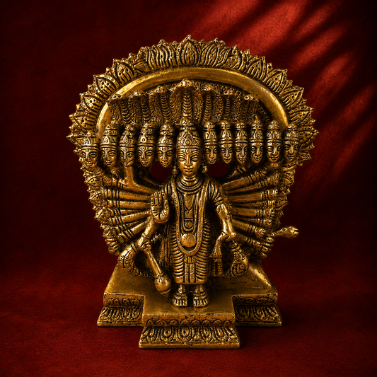 Ambi Divine Pure Brass Lord Vishnu Idol with Sheshnag | Sacred Vaishnav Murti for Home Mandir | Antique Puja Murti