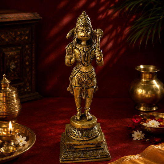 Ambi Divine Pure Brass Lord Veer Hanuman Standing Idol | Bajrangbali Blessing Murti for Home Mandir & Hanuman Jayanti Puja