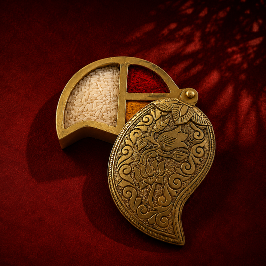 Ambi Divine Pure Pure Brass Intricate Kumkum & Sindoor Box | Traditional Puja Accessory for Home & Gifting