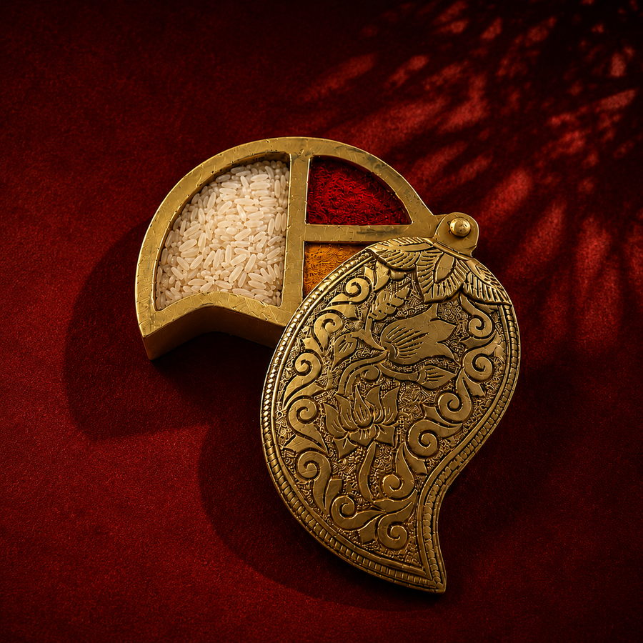 Ambi Divine Pure Pure Brass Intricate Kumkum & Sindoor Box | Traditional Puja Accessory for Home & Gifting