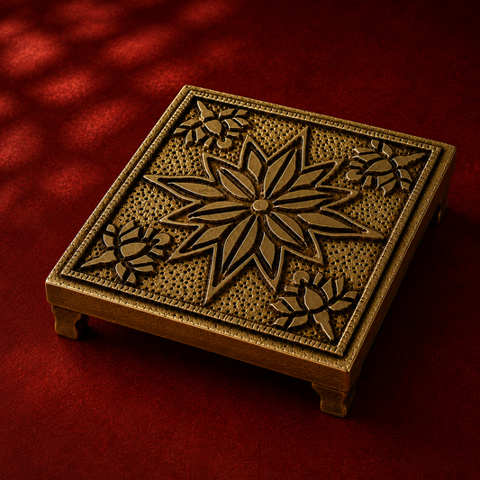 Ambi Divine Pure Brass Lotus Puja Chowki | Handcrafted Brass Chowki for Home Mandir & Festive Rituals