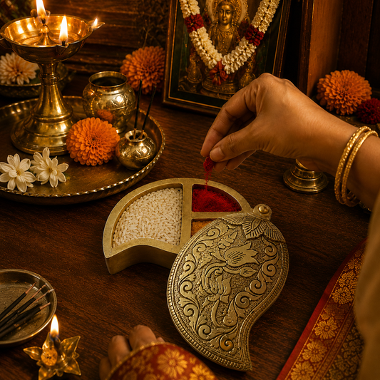 Ambi Divine Pure Pure Brass Intricate Kumkum & Sindoor Box | Traditional Puja Accessory for Home & Gifting