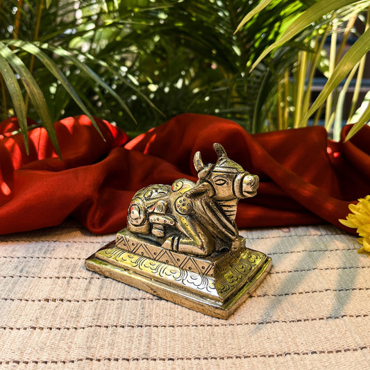 Ambi Divine Pure Brass Nandi Maharaj Murti with Shiva & Nag Design – 710 Grams