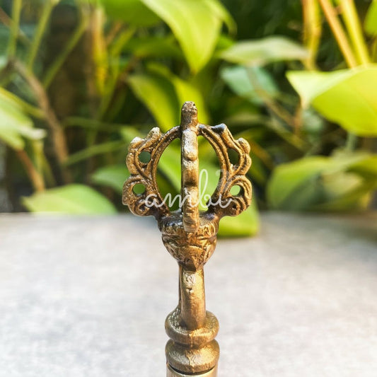 Ambi Divine Antique Pure Brass Handbell with Intricate Tibetan Carving