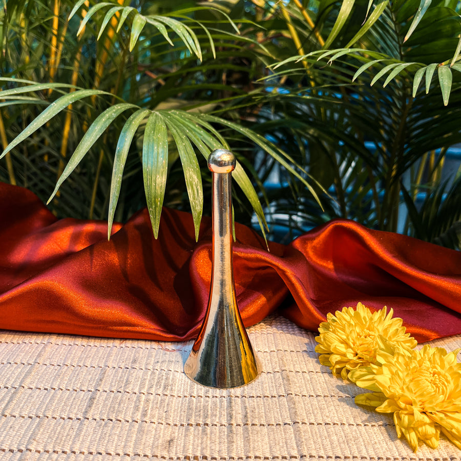 Ambi Divine Pure Brass Puja Bell – Sleek Cone shape Long Handle Aarti Bell - 4.9 Inch Height