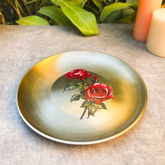 AMBI Divine 100% Pure Kansa Pooja Thali with Hand-Painted Floral Design – 8 Inch