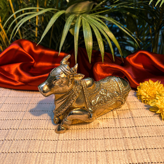 Ambi Divine Ornate Pure Brass Nandi Idol for Pooja & Decor