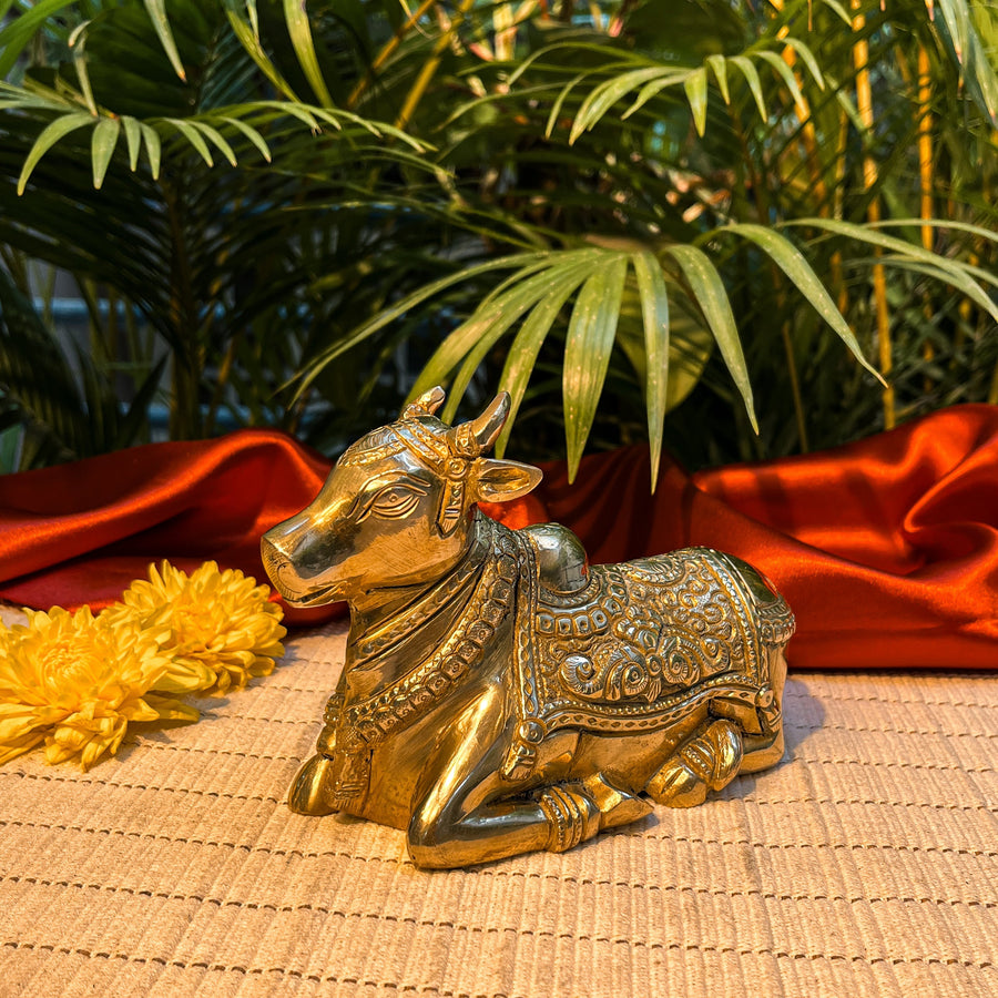 Ambi Divine Ornate Pure Brass Nandi Idol for Pooja & Decor