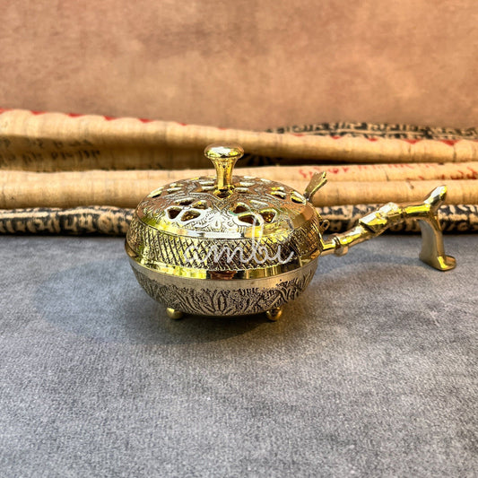 Ambi Divine Regal Bloom Pure Brass Incense Burner (Dhoop Dani) / Dhuni with Handle
