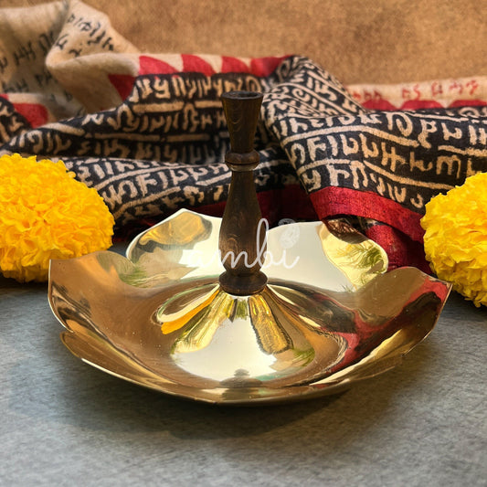 Ambi Divine Lotus Crest Pure Brass Incense Holder with Wooden Stem