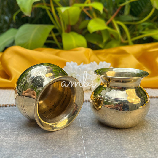Ambi Divine 100% Pure Brass Pooja Madrasi Lota  for Pooja / Abhishek - Small - 2.5 Inches height - Set of 2