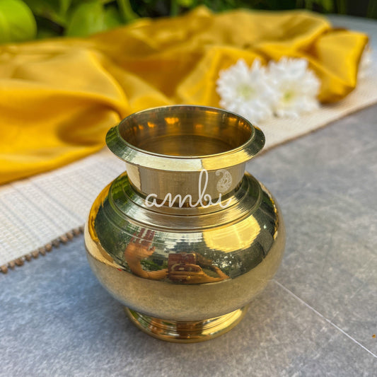 Ambi Divine 100% Pure Brass Pooja Madrasi Lota for Pooja / Abhishek -3 Inches - Heavy Make