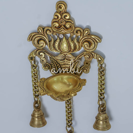 Ambi Divine Pure Brass Antique Style Hanging Diya with Bells