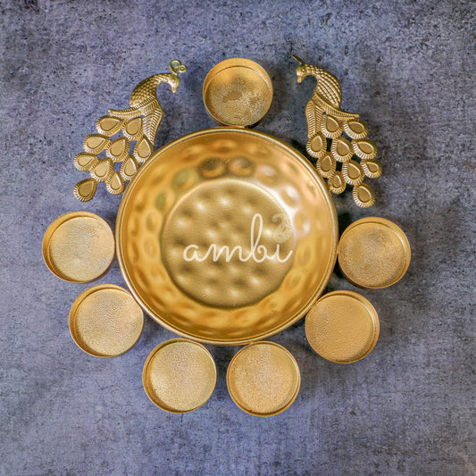Ambi Divine Metal Urli and Diyas for Blissful Home Decor Collection - 9.5 inches Diameter