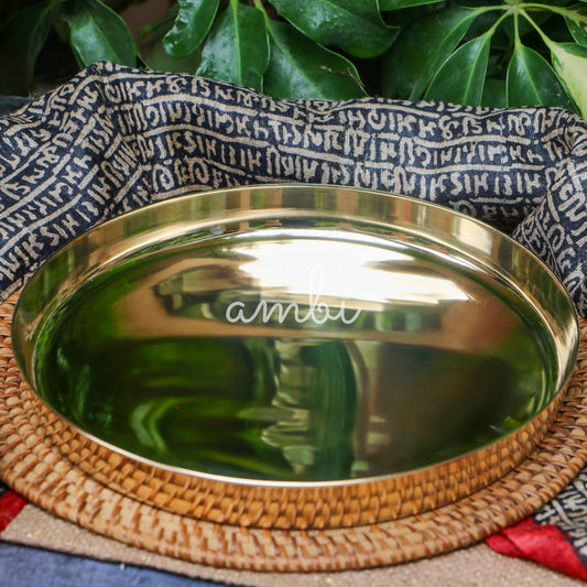 Ambi Divine Pure Brass Heavy Thali for Pooja / Serving Food  10 inch