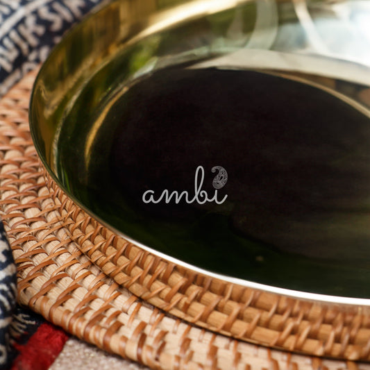 Ambi Divine Pure Brass Heavy Thali for Pooja / Serving Food  10 inch
