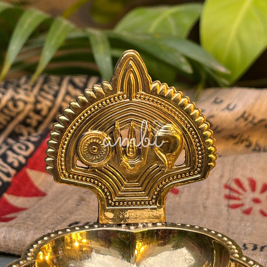 Ambi Divine Deepa 100% Pure Brass Diya with Shankh & Chakra Motifs