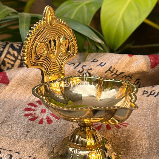 Ambi Divine Deepa 100% Pure Brass Diya with Shankh & Chakra Motifs