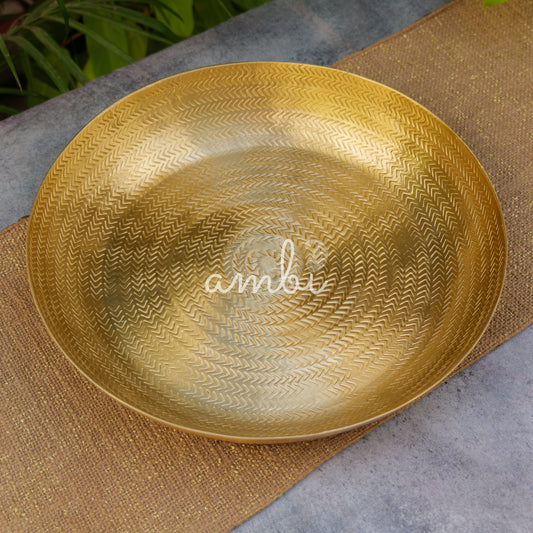 Ambi Divine Pure Brass Urli wth Beautiful Pattern - 14 inches Diameter