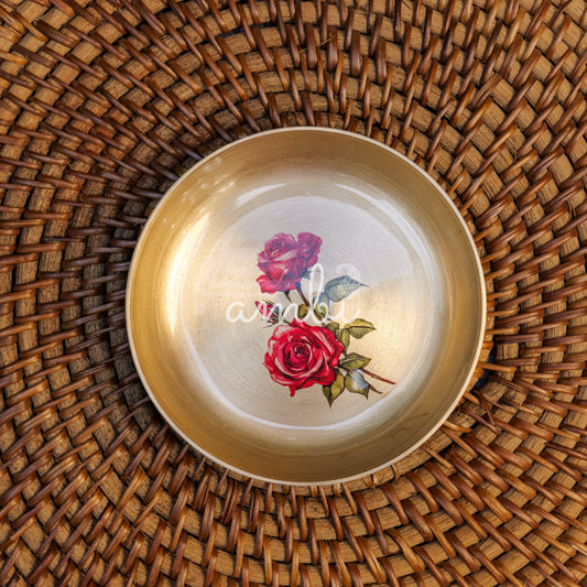 Ambi Divine Lead Free 100% Pure Kansa Small Rose Floral Hand Painted Finish Plate / Dessert Plate - 4 Inch