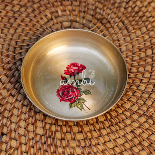 Ambi Divine Lead Free 100% Pure Kansa Small Rose Floral Hand Painted Finish Plate / Dessert Plate - 4 Inch