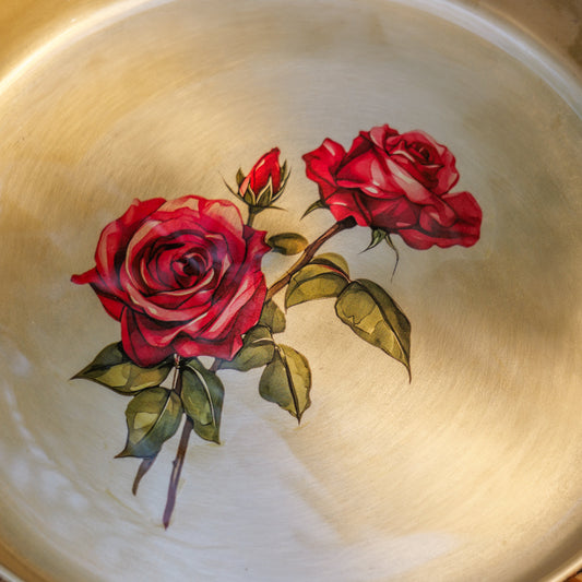 AMBI Divine 100% Pure Kansa Rose Floral Hand-Painted Pooja Plate – 8 Inch