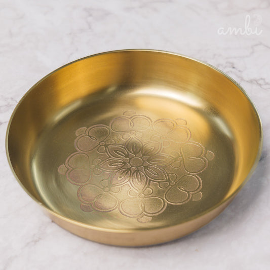 AMBI Divine 100% Pure Kansa Pooja Plate with Mandala Etching – 6 Inch