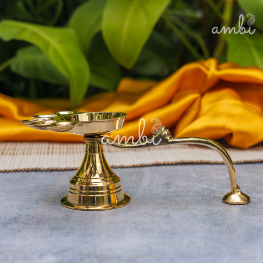 Ambi Divine Pure Brass Panch Aarti Dhoop Diya with Handle - 6 inches
