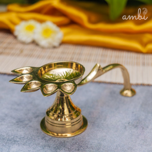 Ambi Divine Pure Brass Panch Aarti Dhoop Diya with Handle - Large | 8.5 Inches