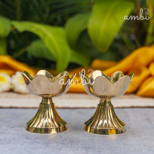 Ambi Divine Pure Brass Kamal / Lotus Diya - Set of 2 - 2.4 Inch Height