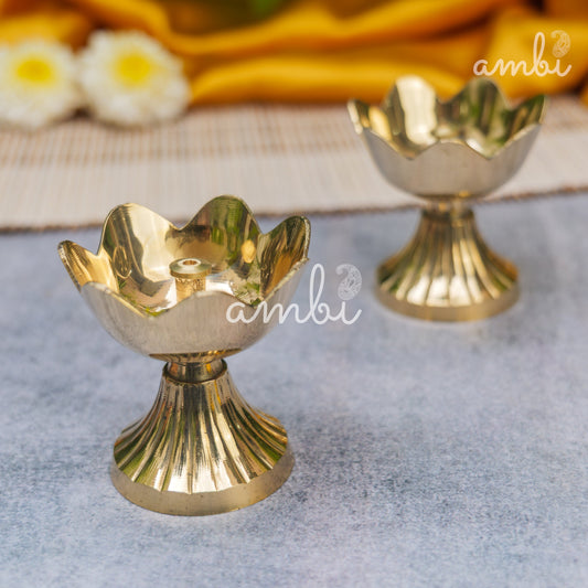 Ambi Divine Pure Brass Kamal / Lotus Diya - Set of 2 - 2.4 Inch Height