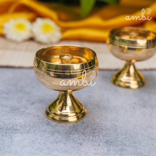 Ambi Divine Pure Brass Round Diya - Set of 2 - 2.4 Inch height
