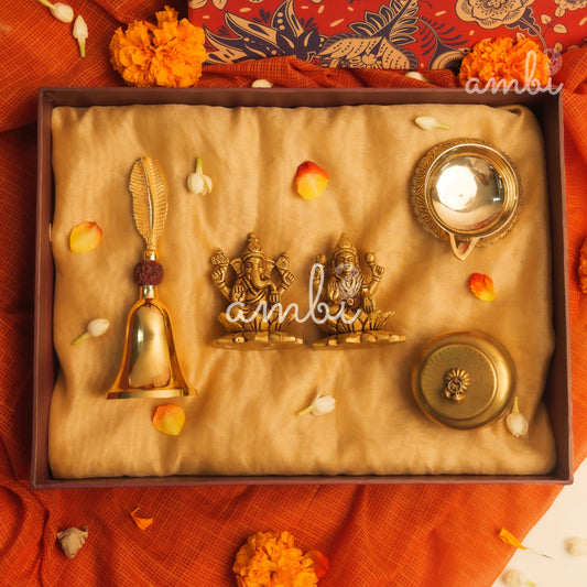 Ambi Divine Pure Brass Laxmi Ganesh Idol Giftbox