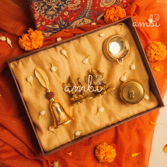 Ambi Divine Pure Brass Laxmi Ganesh Idol Giftbox