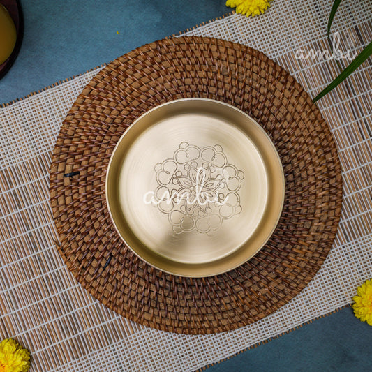 Ambi Divine Lead Free 100% Pure Kansa Mandala Etched Plate 6 inch