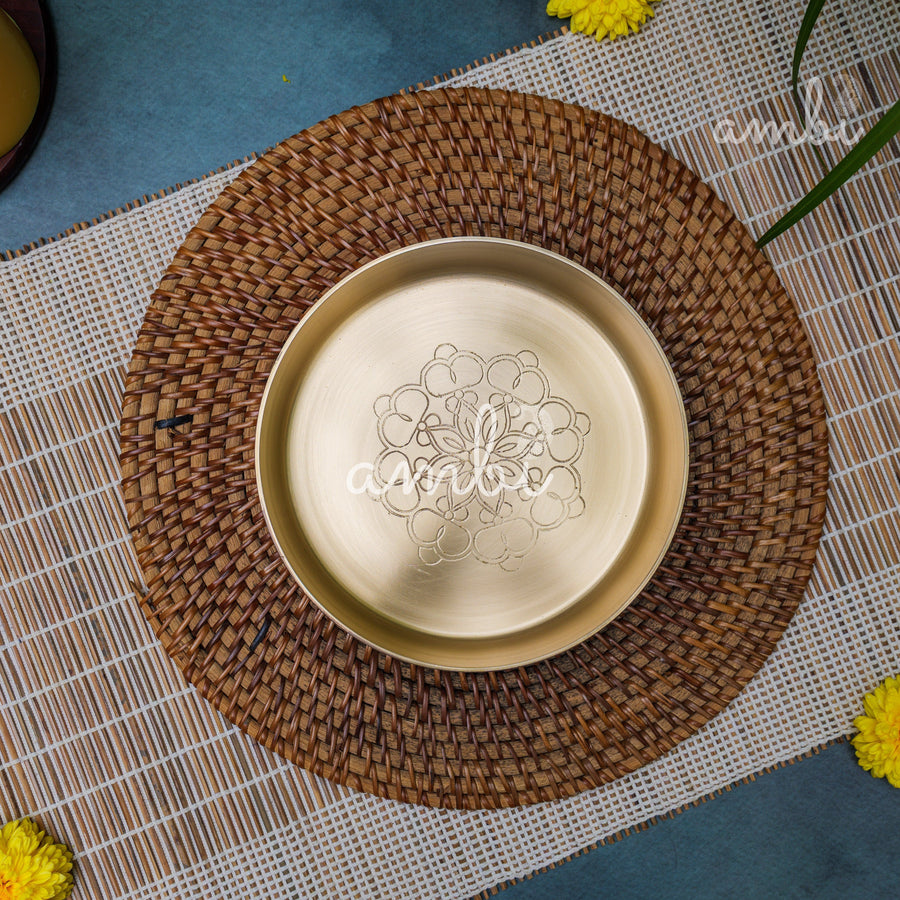 Ambi Divine Lead Free 100% Pure Kansa Mandala Etched Plate 6 inch