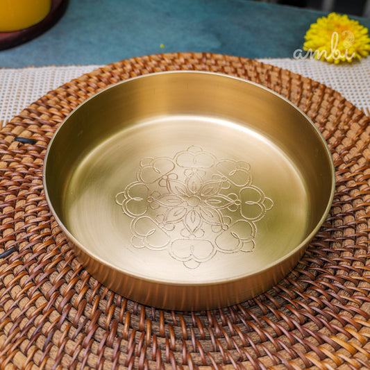 AMBI Divine 100% Pure Kansa Pooja Plate with Intricate Mandala Etching – 6 Inch