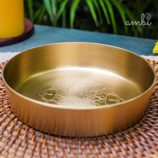 AMBI Divine 100% Pure Kansa Pooja Plate with Intricate Mandala Etching – 6 Inch