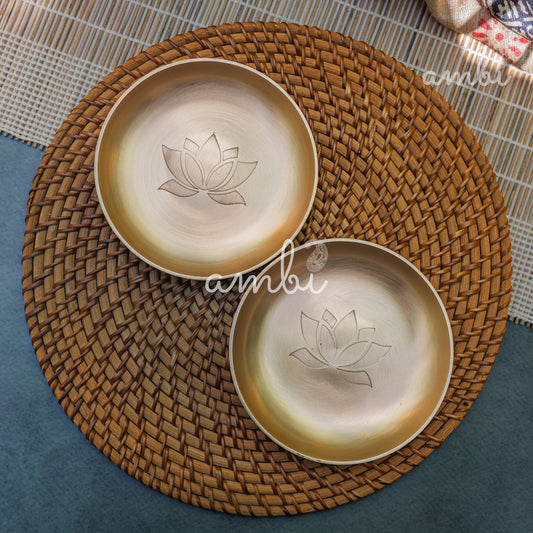 Ambi Divine Lotus Divine Kansa Plate - Pure Kansa Dessert Plate | Puja Plate - 5 Inch