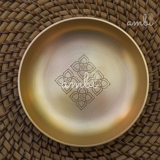 Ambi Divine 100% Pure Lead Free Kansa Pattern Etched Small Plate with High Edge for Dessert | Puja Plate -  6 Inch