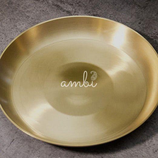 Ambi Divine 100% Pure Lead Free Kansa Pasta Plate / Thali / Pooja Plate / Kids Plate - 8 Inch