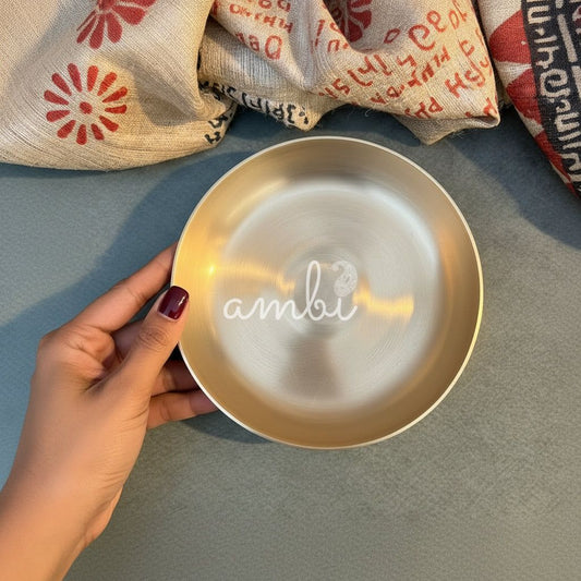 Ambi Divine 100% Pure Lead Free Kansa Small Plate Handcrafted Dessert Plate | Puja Plate - 6 Inch- LOW EDGE