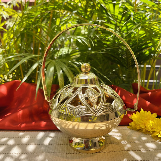 Ambi Divine Kamandalam Brass Dhuni Loban Sambrani Incense Burner with Hanging Arm- A Masterpiece
